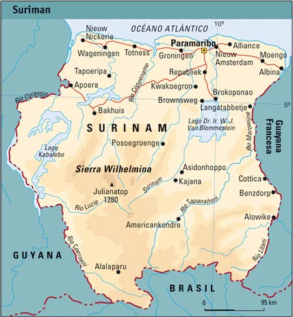 Mapa de Surinam